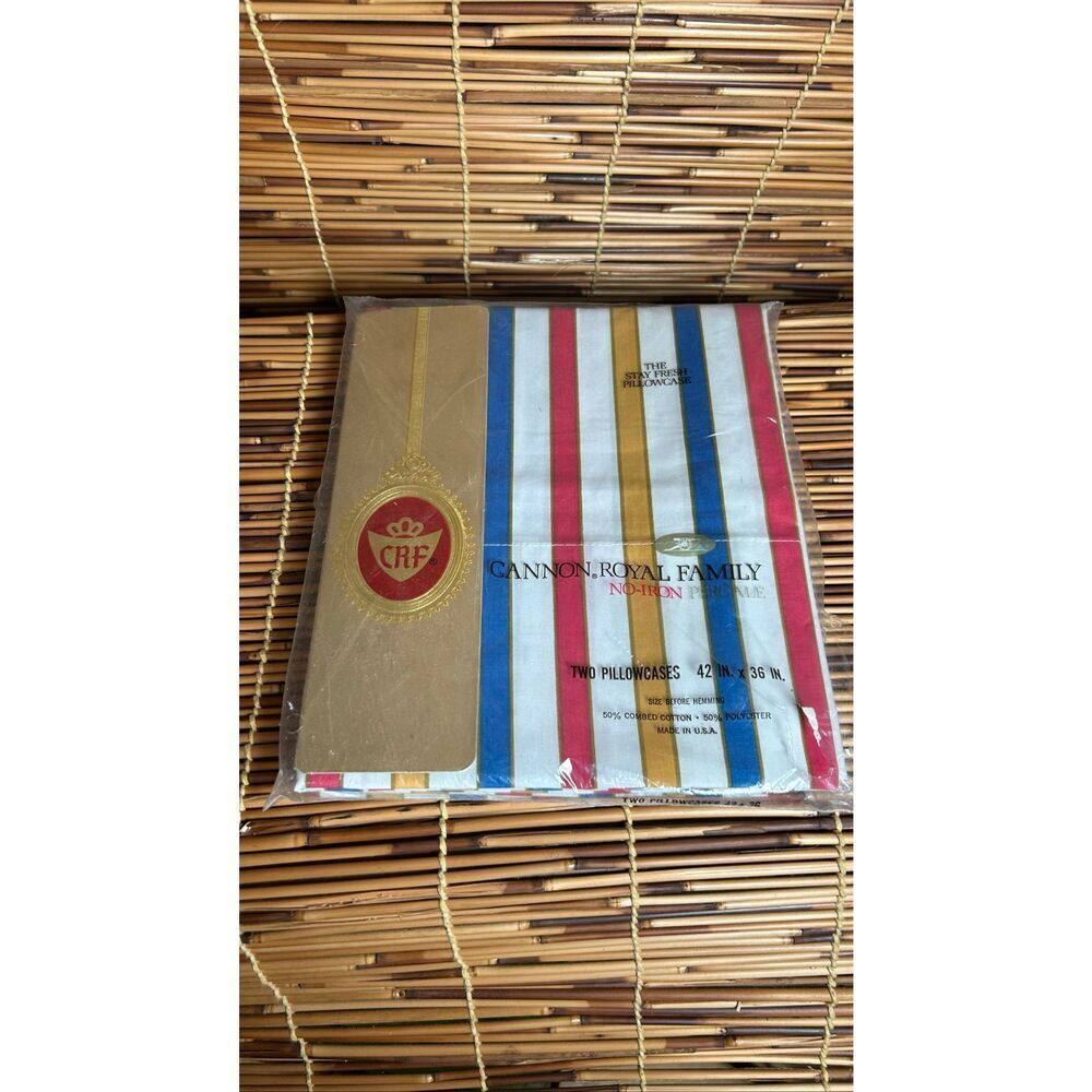 CannonโRoyal Family Vintage Standard Pillowcases (2) NIP Contempo Stripe